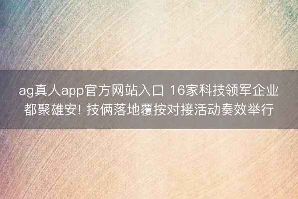 ag真人app官方网站入口 16家科技领军企业都聚雄安! 技俩落地覆按对接活动奏效举行
