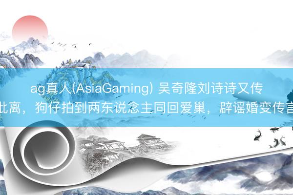 ag真人(AsiaGaming) 吴奇隆刘诗诗又传仳离，狗仔拍到两东说念主同回爱巢，辟谣婚变传言