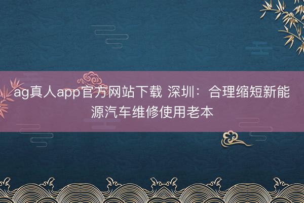 ag真人app官方网站下载 深圳：合理缩短新能源汽车维修使用老本