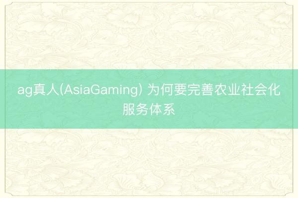ag真人(AsiaGaming) 为何要完善农业社会化服务体系